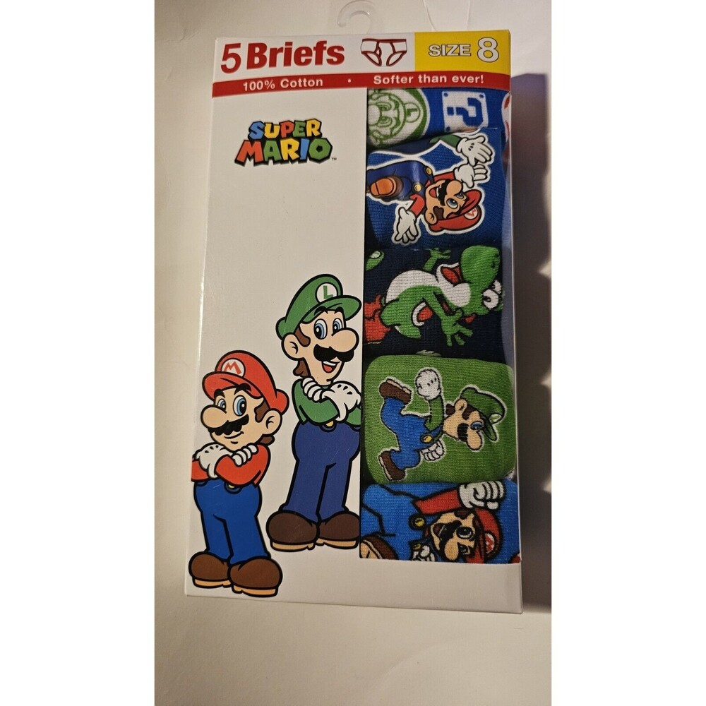Super Mario 5 Pack Boys Underwear Brief Mario Bros Size 8 NEW